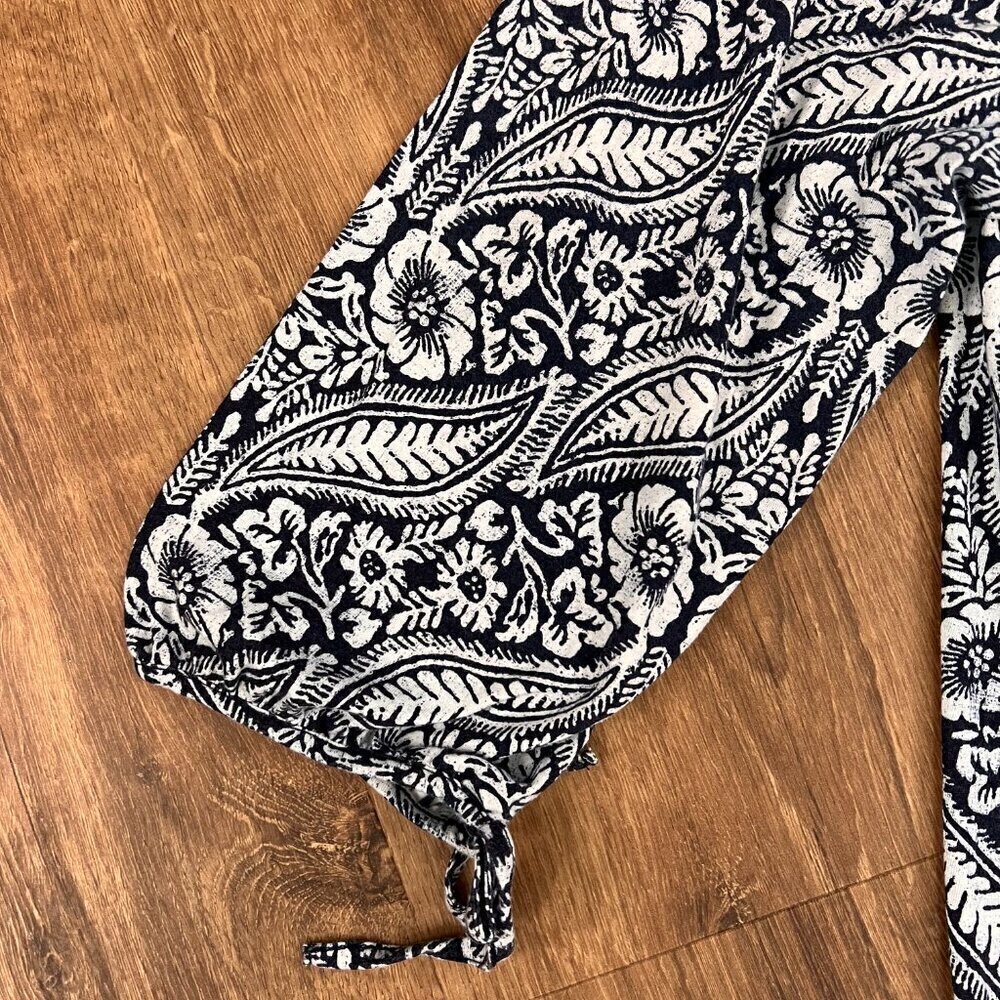 Lucky Brand Blue White Floral Tassel Tie 3/4 Sleeve Mini Dress Cover up Size S - Picture 5 of 12